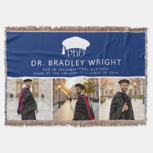 Custom PhD Doctoral Grad Hat Doctoral Graduation Throw Blanket