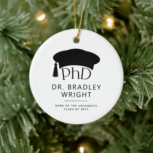 Custom PhD Doctoral Hat Doctoral Degree Graduation Ceramic Ornament (Tree)