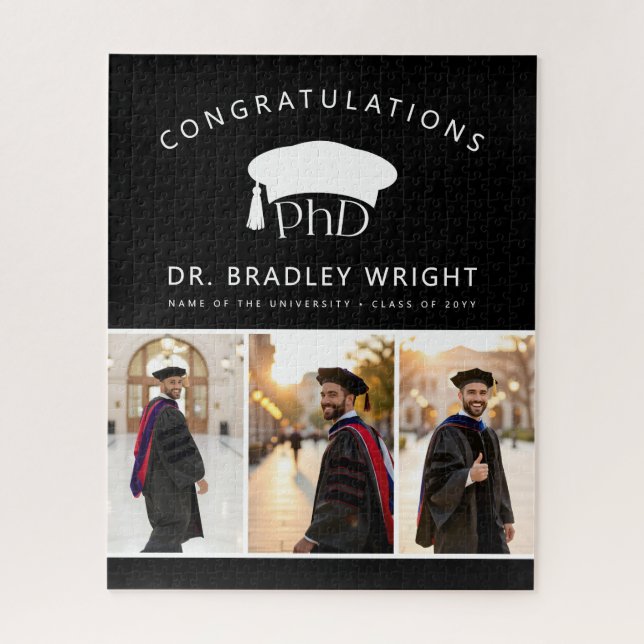 Custom PhD Doctoral Hat Doctoral Degree Graduation Jigsaw Puzzle (Vertical)