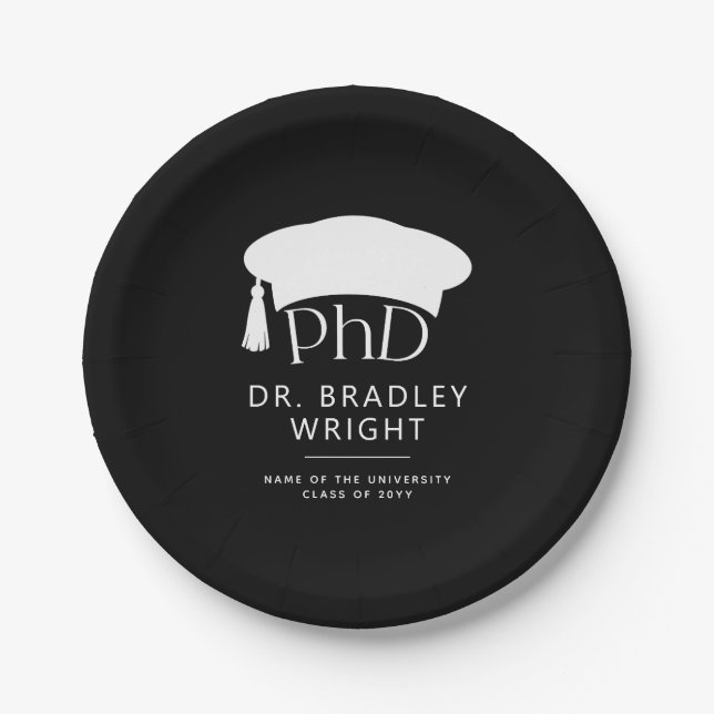 Custom PhD Doctoral Hat Doctoral Degree Graduation Paper Plate (Front)