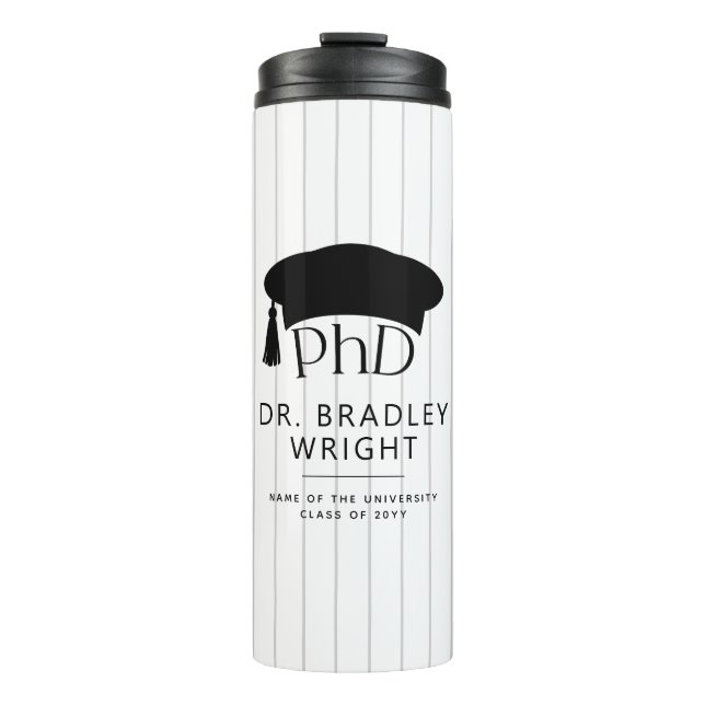 Custom PhD Doctoral Hat Doctoral Degree Graduation Thermal Tumbler (Front)