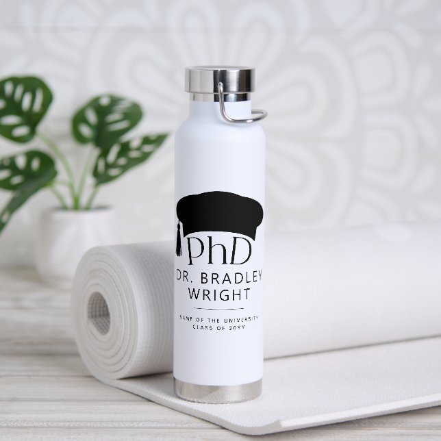 Custom PhD Doctoral Hat Doctoral Degree Graduation Water Bottle (Yoga)