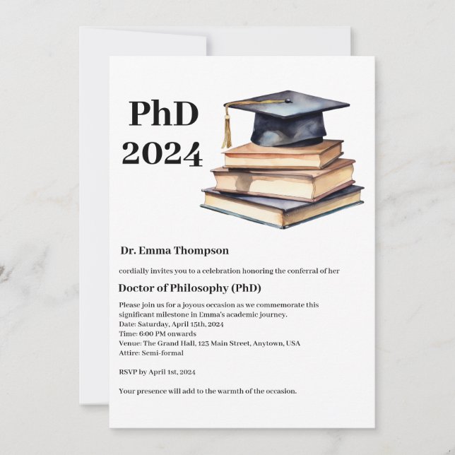 Custom phd graduation party  invitation (Front)