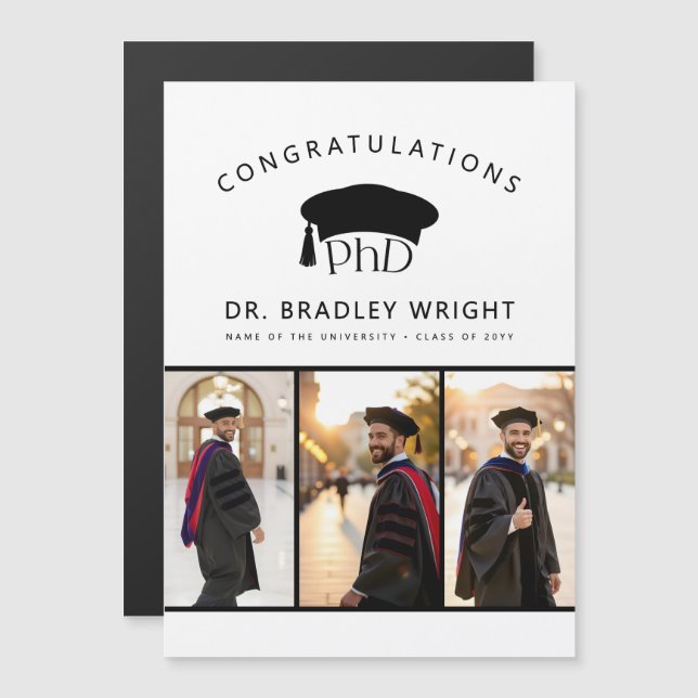 Custom PhD Hat Doctoral Graduation Magnetic Card  (Front/Back)