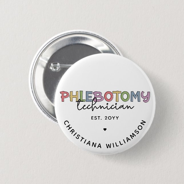 Custom Phlebotomy Technician PBT Phlebotomy Tech 6 Cm Round Badge (Front & Back)