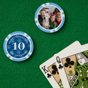 Custom Photo 10 Value Blue Snowflakes Christmas Poker Chips