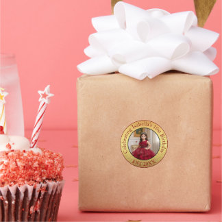 Custom Photo 10th, 20th & 30th Birthday Party Gold Classic Round Sticker