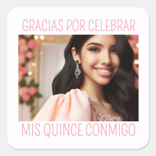 Custom Photo 15th Birthday Mis Quince Thank You Square Sticker