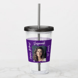 Custom Photo 16th Happy Birthday Purple Template Acrylic Tumbler