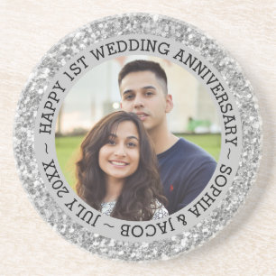 Custom Photo 1st Anniversary Coaster