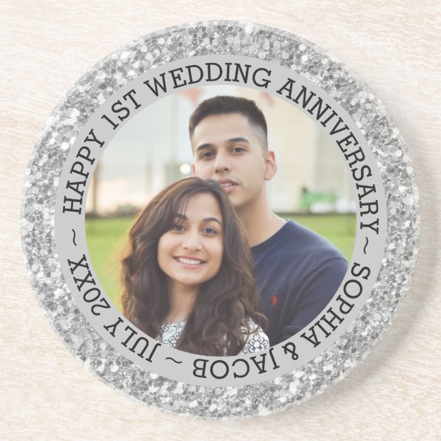 Custom Photo 1st Anniversary Coaster (Front)