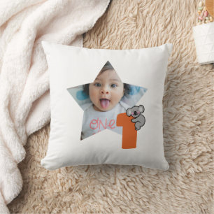 Custom Photo 1st Birthday, One Sweet Year, Koala Cushion