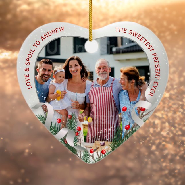 Custom Photo 1st Christmas New Grandparents Silver Ceramic Ornament (Creator Uploaded)