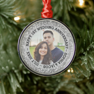Custom Photo 1st Wedding Anniversary Metal Ornament