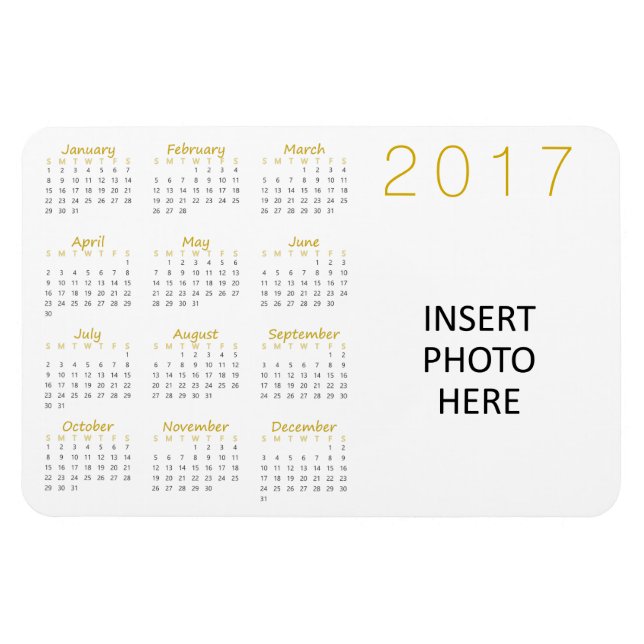 Custom Photo 2017 Calendar Magnet Gold & Dark Grey (Horizontal)