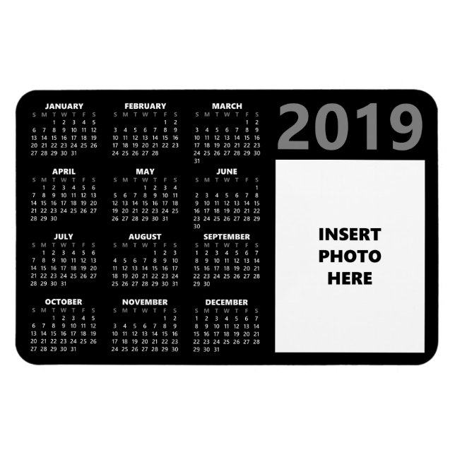 Custom Photo 2019 Calendar Magnet - Black (Horizontal)