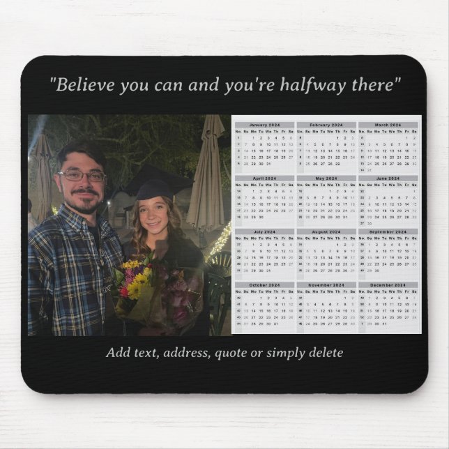 Custom Photo 2024 Calendar with Personalised Text Mouse Pad (Front)