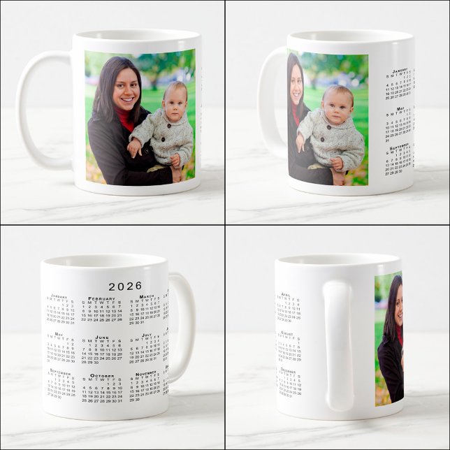Custom Photo 2026 Calendar Coffee Mug (Custom Photo 2026 Calendar Coffee Mug, multiple views)