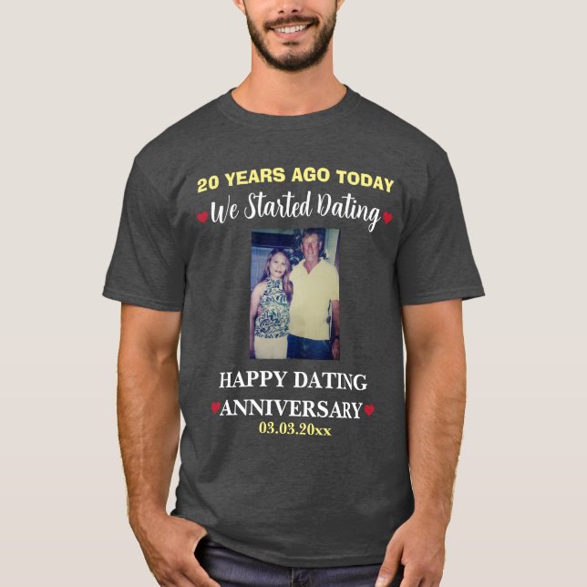Custom Photo 20 Years Dating Anniversary Couple's T-Shirt (Front)