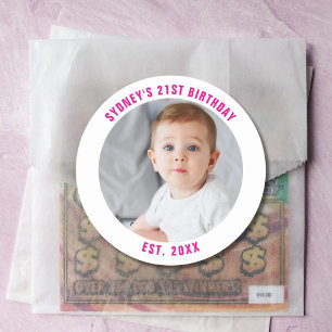 Custom Photo 21st 2Oth 30th 40th Birthday Party Classic Round Sticker