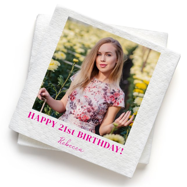 Custom Photo 21st 30th 40th 50th 60 Birthday Party Napkin (Creator Uploaded)