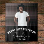 Custom Photo 21st Birthday Party Wall Backdrop Tapestry<br><div class="desc">Custom Photo Booth or Party Wall Backdrop as birthday party wall decor! Space for 1 huge photo with your name,  message,  and birthday date. This layout features a modern,  sporty typography design as well as a cool signature script.</div>