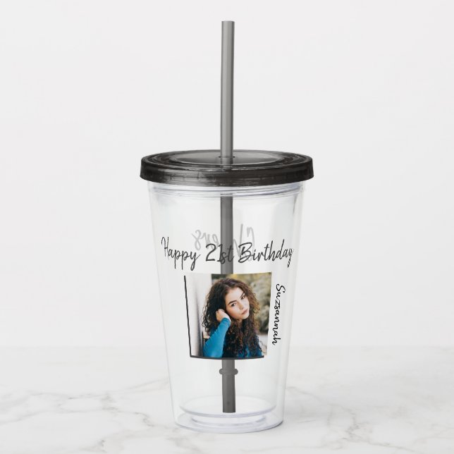 Custom Photo 21st Happy Birthday Party Template Acrylic Tumbler (Front)