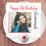 Custom Photo 21st Happy Birthday Party Template Napkin<br><div class="desc">Customise the celebration text with your appropriate message. Replace placeholder photograph with your photo. Fill in the template fields,  remove text or click customise to select a font style,  size,  and colour you prefer.</div>