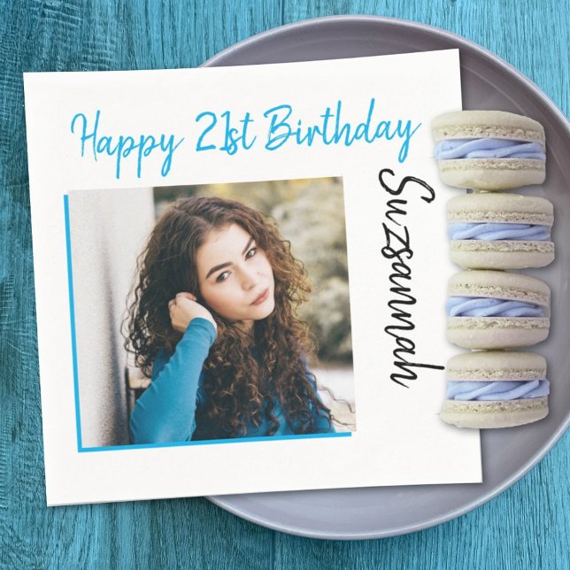 Custom Photo 21st Happy Birthday Party Template Napkin (Creator Uploaded)