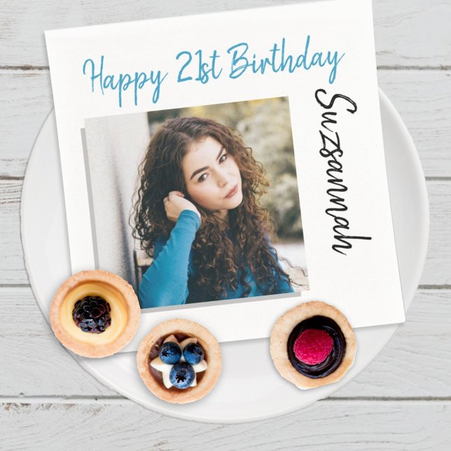 Custom Photo 21st Happy Birthday Party Template Napkin (Creator Uploaded)