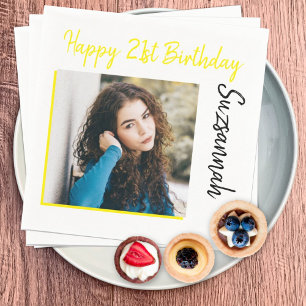 Custom Photo 21st Happy Birthday Party Template Napkin