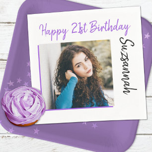 Custom Photo 21st Happy Birthday Party Template Napkin
