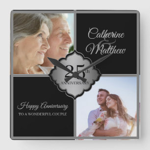 Custom Photo 25th Anniversary Square Wall Clock