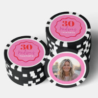 Custom Photo 30th Birthday Poker Chip Pink & Red