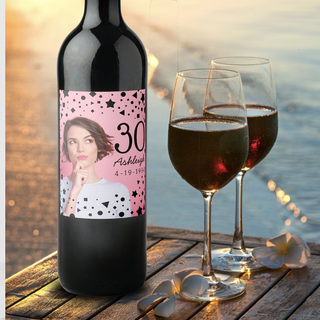 Custom Photo 30th Brthday Paper Plate Wine Label (Creator Uploaded)