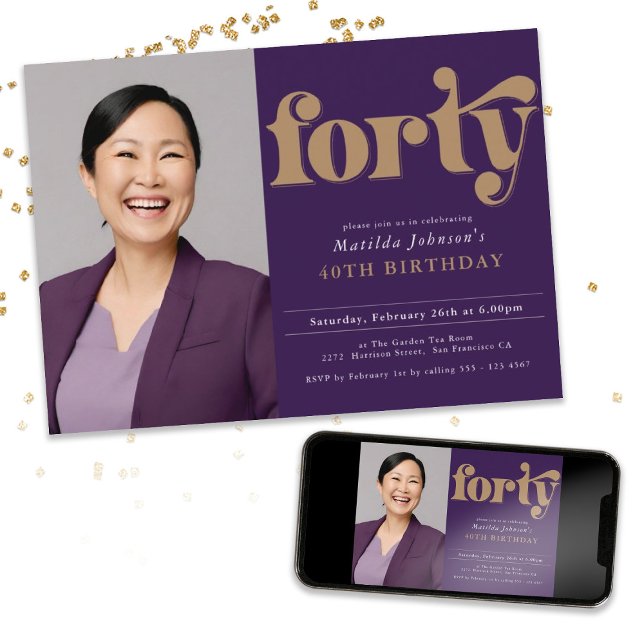 Custom Photo 40th Birthday Party Invitation (Custom Photo 40th Birthday Party Invitation)