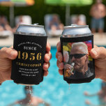 Custom Photo 70th Birthday Black and Gold  Can Cooler<br><div class="desc">Celebrate a milestone 70th birthday with this personalised black and gold can cooler. This custom can cooler is the perfect party favour and a unique gift for a 70-year-old. Easily customise it with the birthday person's name, birth year (e.g., 'Since 1956'), and a special photo. The elegant black and faux...</div>