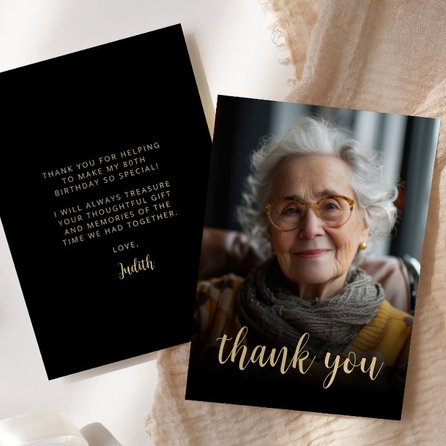 Custom Photo 80th Birthday Party Thank You Card (Creator Uploaded)
