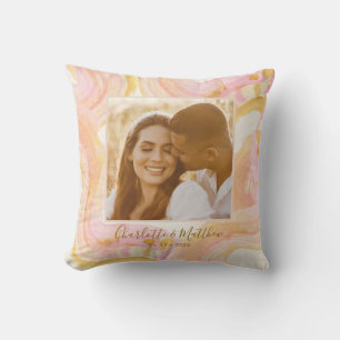 Custom Photo Abstract Pink Swirl Trendy Newlywed Cushion