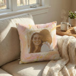 Custom Photo Abstract Pink Swirl Trendy Newlywed Cushion<br><div class="desc">This personalised pillow design is perfect for celebrating love and memories with an elegant touch. Featuring a soft, abstract swirl background in pastel pink, yellow, and gold hues, this pillow adds a dreamy, artistic vibe to any space. Customise it with a cherished photo and names, making it an ideal keepsake...</div>