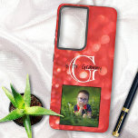 Custom Photo Add A Name Monogram Coral Glitter Samsung Galaxy Case<br><div class="desc">How about a custom photo grandma brag phone case. This fun phone case focused for a grandmother nickname "Grammy" features a background of coral glitter bokeh, room for an initial letter monogram and a photo. Personalise the text for anyone in the template fields, remove the text or click customise to...</div>