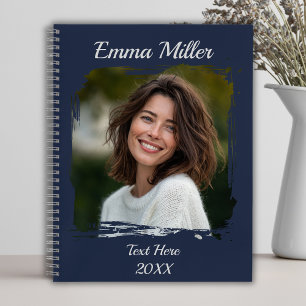 Custom Photo Add Name or Text Navy Blue Notebook