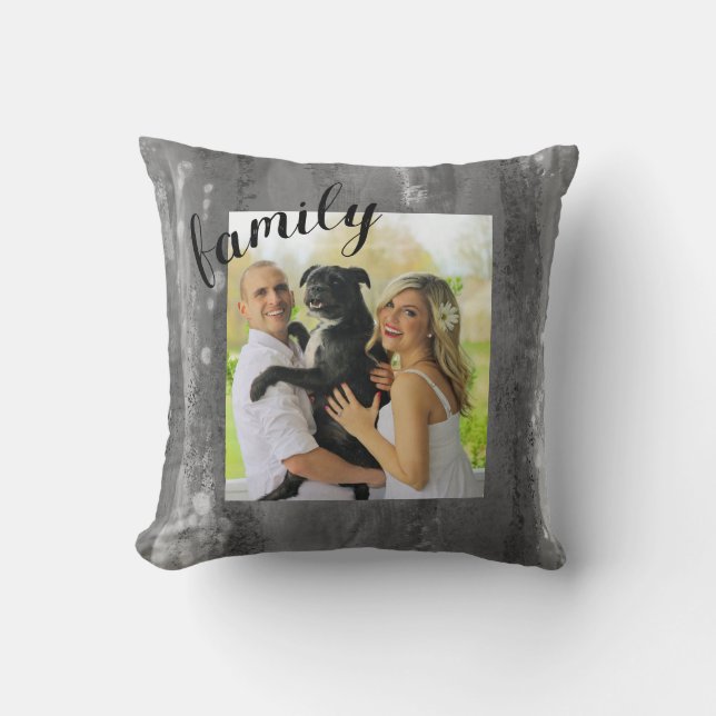custom photo add your own personalise grey cushion (Front)