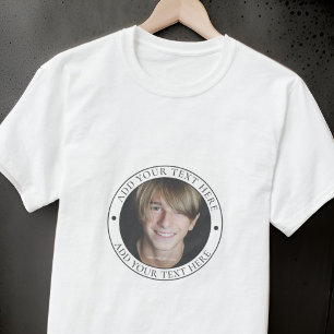 Custom Photo Add Your Own Text Badge T-Shirt