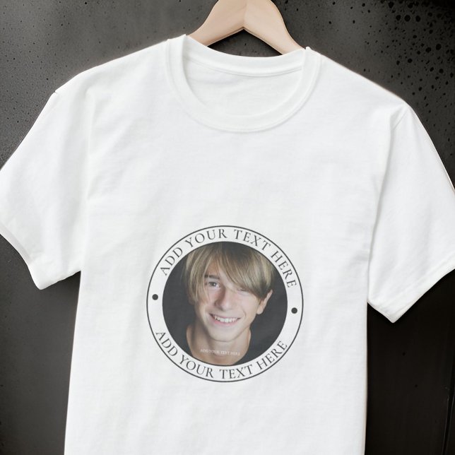 Custom Photo Add Your Own Text Badge T-Shirt (Creator Uploaded)