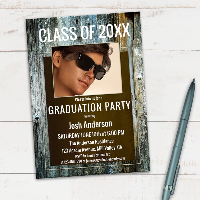 Custom Photo Aged Wood Graduation Party Invitation (Creator Uploaded)
