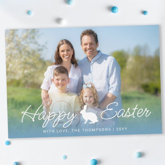 Custom Photo And Blue Gradient With Bunny Easter Card (Creator Uploaded)