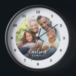 Custom Photo and Family Name Personalised Clock<br><div class="desc">Create a special one of a kind round or square wall clock personalised with your photo and family name monogram. The design features simple modern black and white fonts, or use the design tools to choose any fonts and colours to match your own home decor style. A custom clock is...</div>