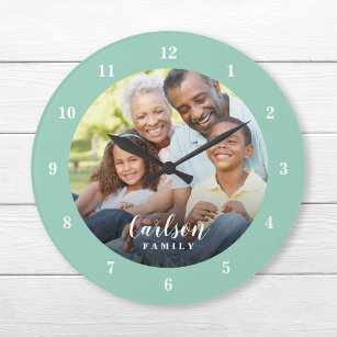 Custom Photo and Family Name Personalized Large Clock