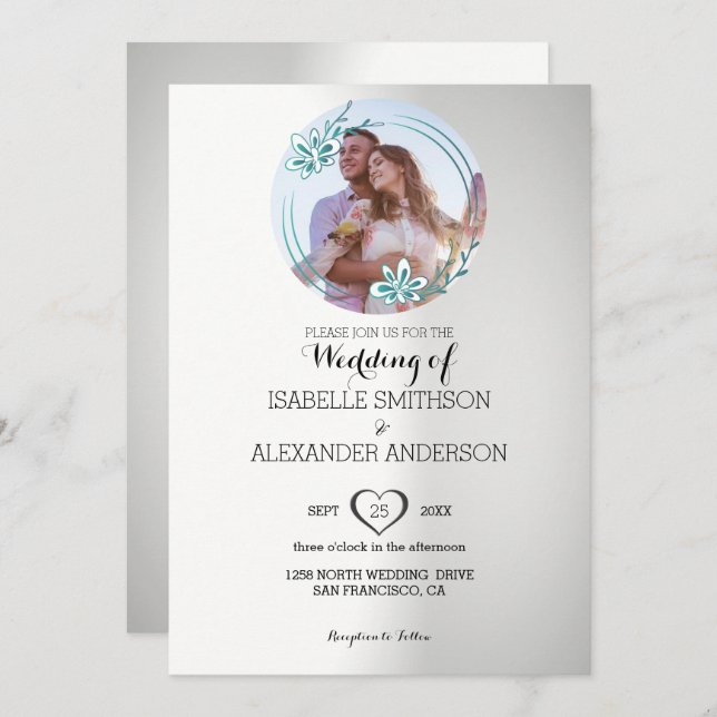 Custom Photo And Floral Wreath Wedding Invitation (Front/Back)
